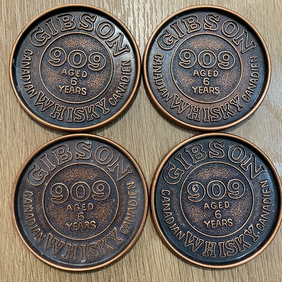 Vintage Rare Bronze Gibson Whisky Coasters Set - Picture 1 of 5